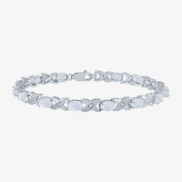Womens Diamond Accent Lab Created White Opal Sterling Silver Tennis Bracelet