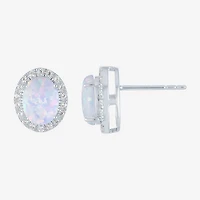 Lab Created White Opal Sterling Silver 11.5mm Stud Earrings