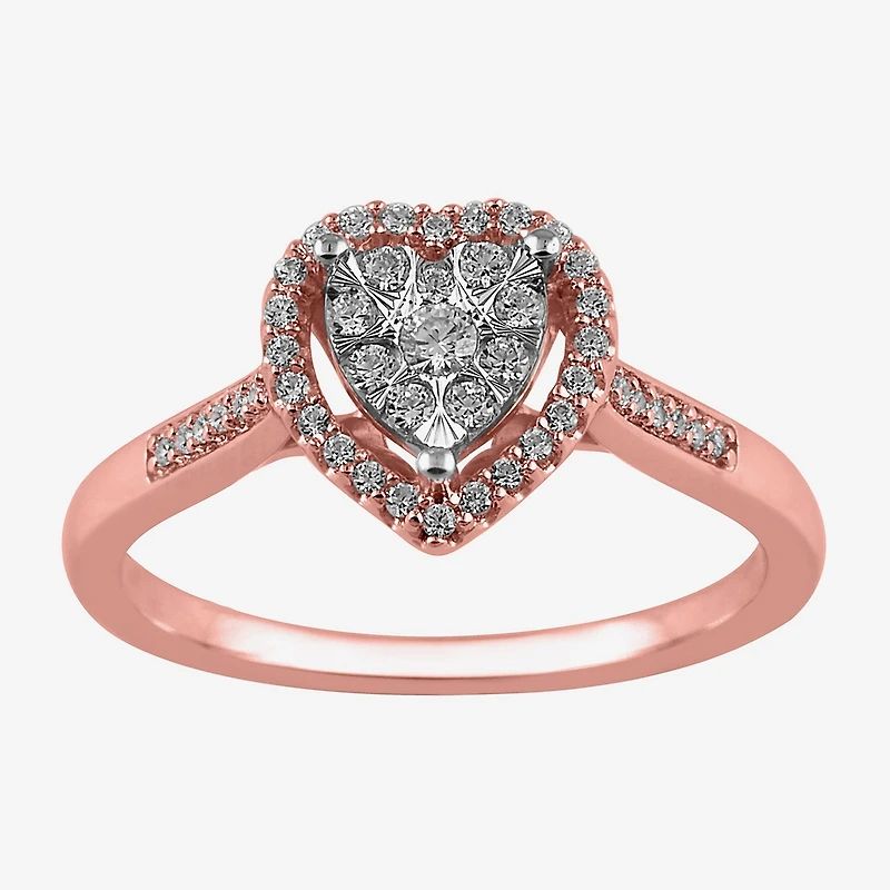 Diamond Blossom Womens 1/4 CT. T.W. Natural White 10K Gold Heart Halo Cocktail Ring