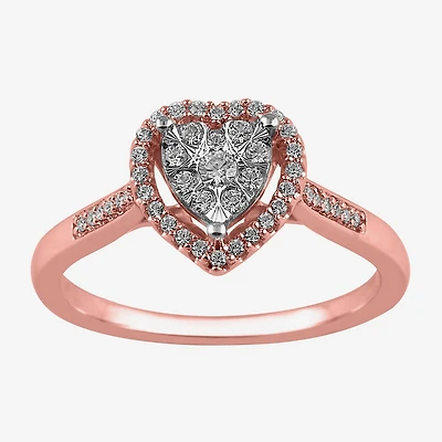 Diamond Blossom Womens 1/4 CT. T.W. Natural White 10K Gold Heart Halo Cocktail Ring
