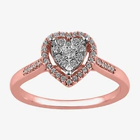 Diamond Blossom Womens 1/4 CT. T.W. Natural White 10K Gold Heart Halo Cocktail Ring