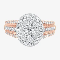 Womens 1 CT. T.W. Natural White Diamond 10K Gold Oval Halo Engagement Ring