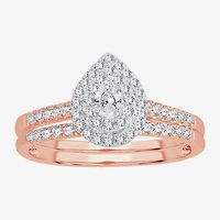 Womens 1/2 CT.T.W. Natural Diamond 10K or 14K Rose Gold Pear Halo Bridal Set