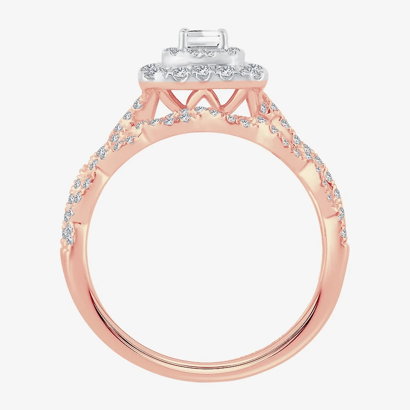 Signature By Modern Bride 1 CT.T.W. Natural Diamond Side Stone Halo Bridal Set 10K or 14K Gold
