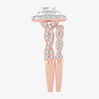 Signature By Modern Bride 1 CT.T.W. Natural Diamond Side Stone Halo Bridal Set 10K or 14K Gold