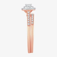 1/2 CT.T.W. Natural Diamond Cushion Shape Side Stone Halo Bridal Set 10K or 14K Gold