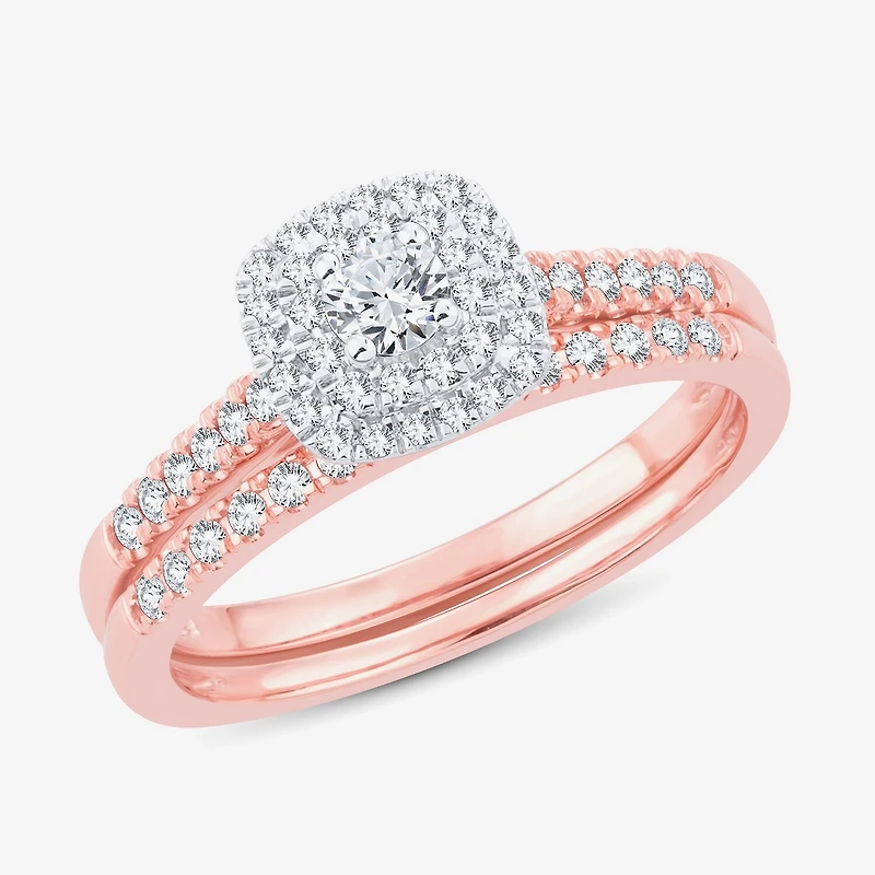 1/2 CT.T.W. Natural Diamond Halo Bridal Set 10K or 14K White Gold