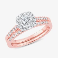 1/2 CT.T.W. Natural Diamond Halo Bridal Set 10K or 14K White Gold