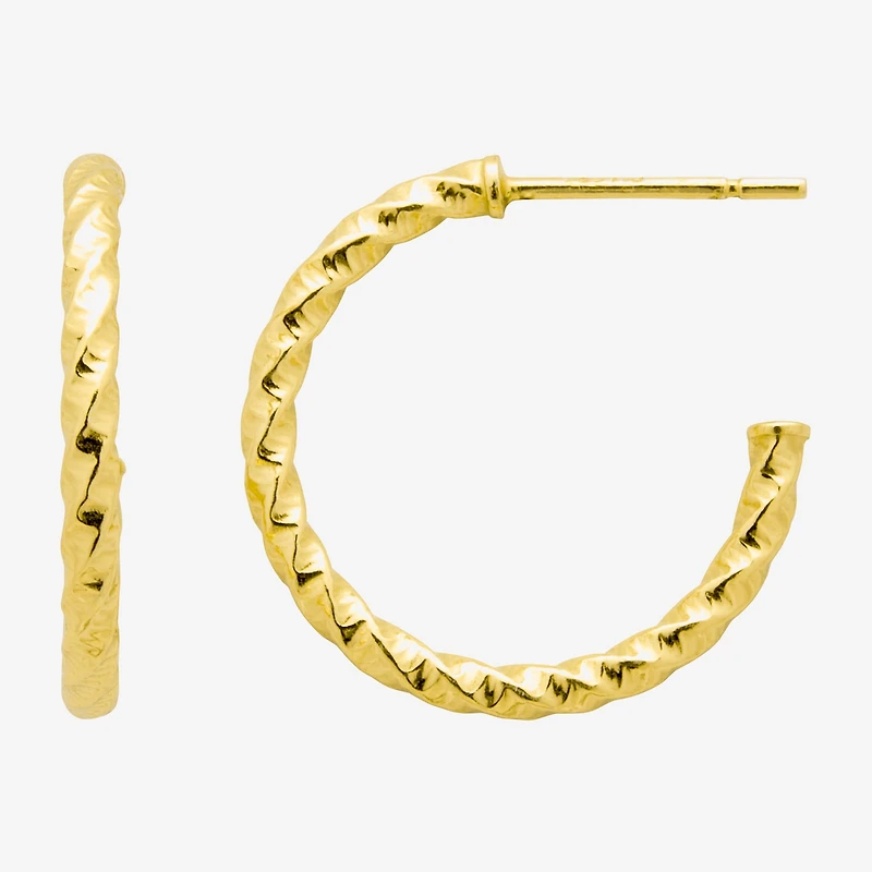 Silver Treasures Twisted Womens 14K Gold Over Silver Sterling Silver 19.9mm Hoop Earrings
