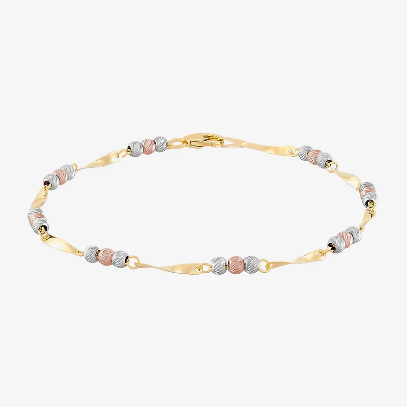Womens 14K Tri-Color Gold 7.5 Inch Link Bracelet