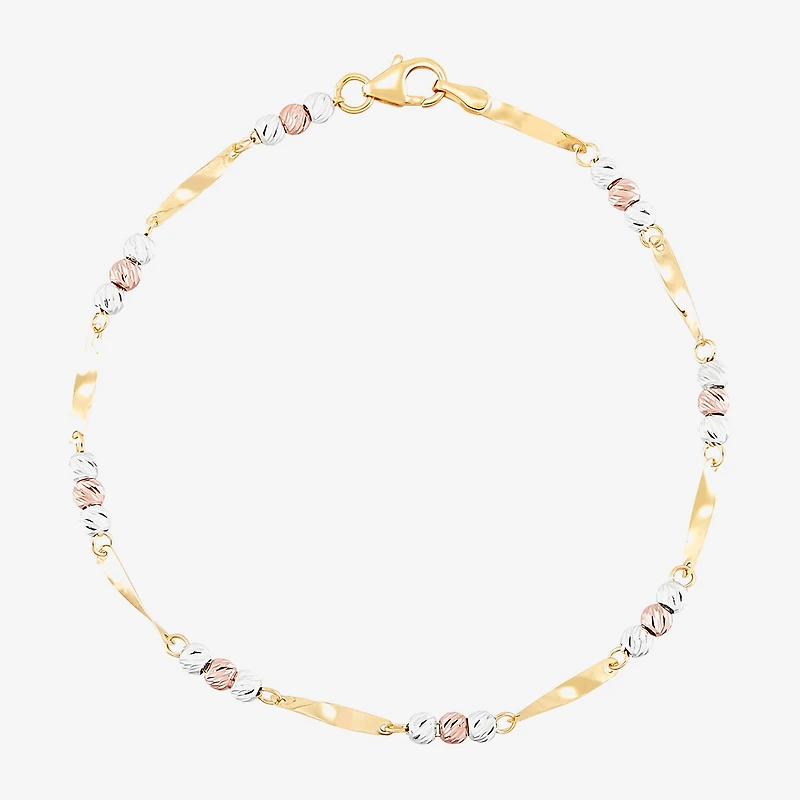 Womens 14K Tri-Color Gold 7.5 Inch Link Bracelet