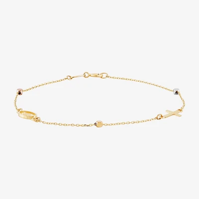 Miraculous Medal Womens 14K Tri-Color Gold Cross 7.25 Inch Link Bracelet