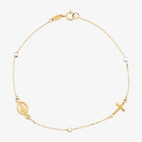 Miraculous Medal Womens 14K Tri-Color Gold Cross 7.25 Inch Link Bracelet