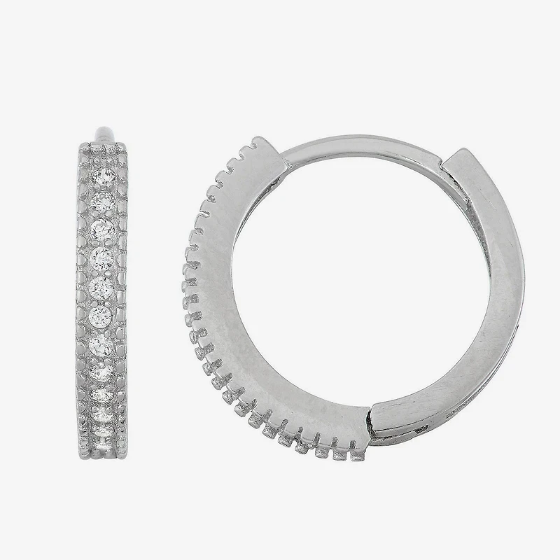 Girls Cubic Zirconia Sterling Silver 13.9mm Hoop Earrings