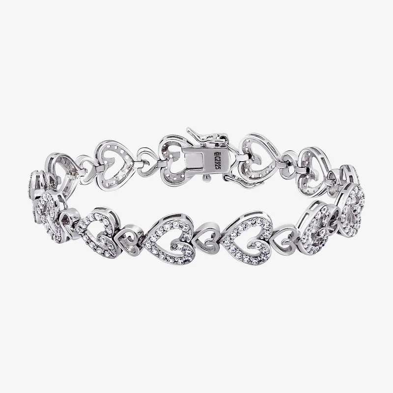 Diamonart Womens Cubic Zirconia Sterling Silver Heart 7.25 Inch Tennis Bracelet
