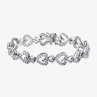 Diamonart Womens Cubic Zirconia Sterling Silver Heart 7.25 Inch Tennis Bracelet