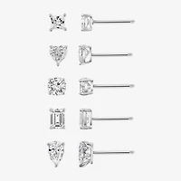 Diamonart Womens Cubic Zirconia Sterling Silver Heart Pear Round 5 Pair Earring Set