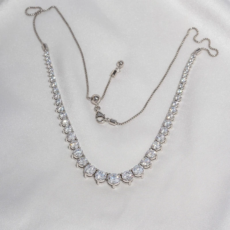 Diamonart Womens White Cubic Zirconia Sterling Silver 20 Inch Tennis Necklace