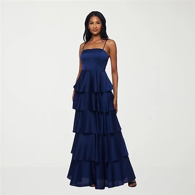 B. Smart Womens Juniors Square Neck Sleeveless Satin A-Line Dress