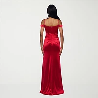 B. Smart Womens Juniors Sweetheart Neck Sleeveless Off the Shoulder Satin Bodycon Dress