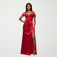 B. Smart Womens Juniors Sweetheart Neck Sleeveless Off the Shoulder Satin Bodycon Dress