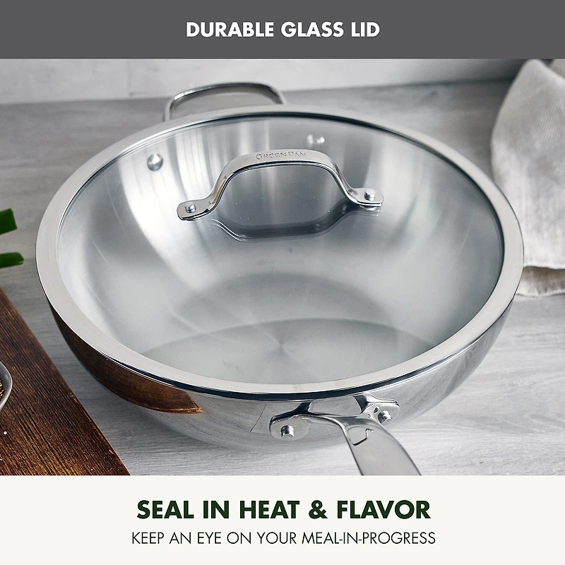 GreenPan Valencia Pro Stainless Steel Uncoated 12” Wok with Lid