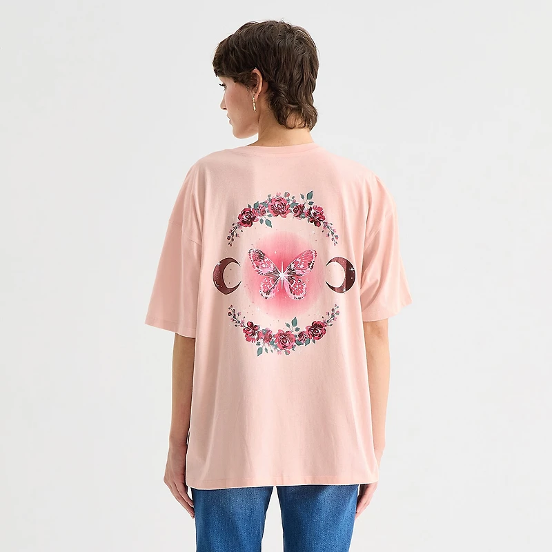 Celestial Butterfly Oversized Tee Womens Juniors Crew Neck Short Sleeve Graphic T-Shirt