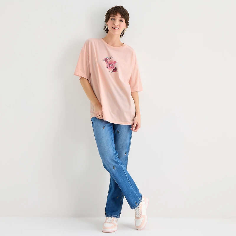 Celestial Butterfly Oversized Tee Womens Juniors Crew Neck Short Sleeve Graphic T-Shirt