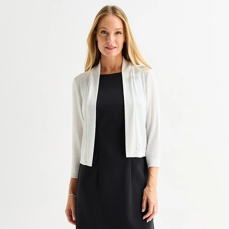Perceptions Womens 3/4 Sleeve Glitter Shrug