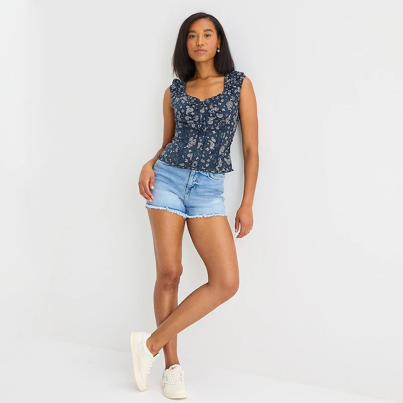 Arizona Womens Juniors Sweetheart Neck Sleeveless Blouse