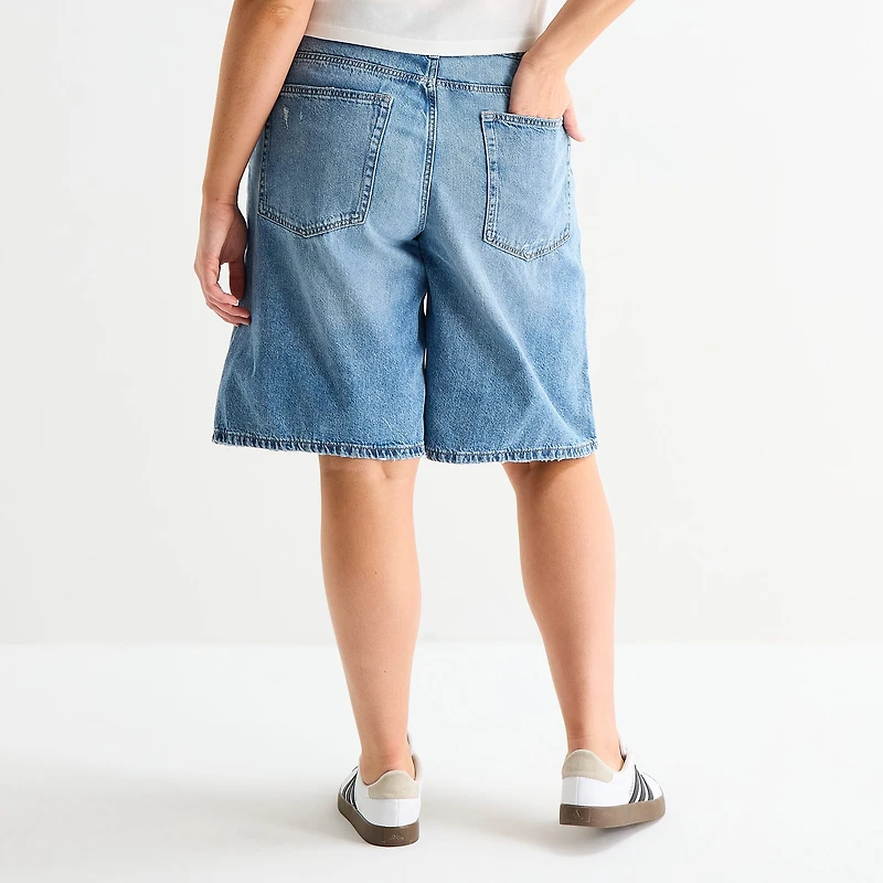 Arizona Womens 12 1/4" Low Rise Juniors Plus Denim Short