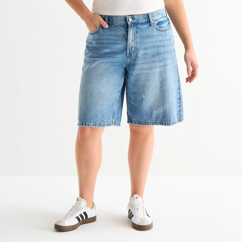 Arizona Womens 12 1/4" Low Rise Juniors Plus Denim Short