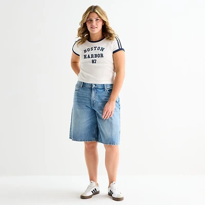Arizona Womens 12 1/4" Low Rise Juniors Plus Denim Short