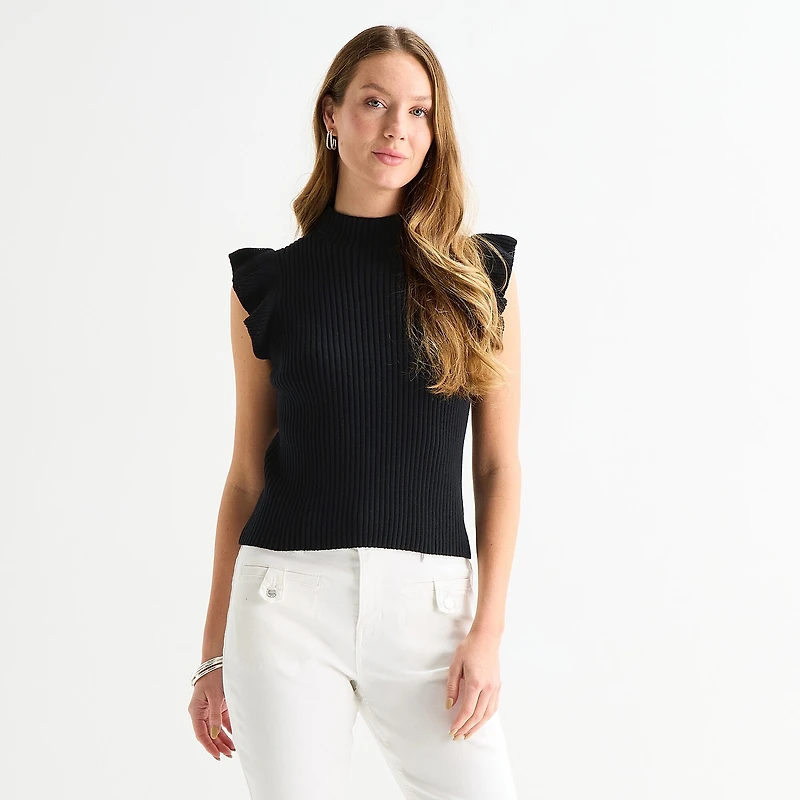 Liz Claiborne Womens High Neck Short Sleeve Pullover Sweater