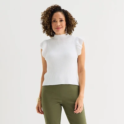Liz Claiborne Womens High Neck Short Sleeve Pullover Sweater