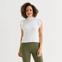 Liz Claiborne Womens High Neck Short Sleeve Pullover Sweater