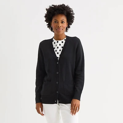 Liz Claiborne Womens V Neck Long Sleeve Button Cardigan