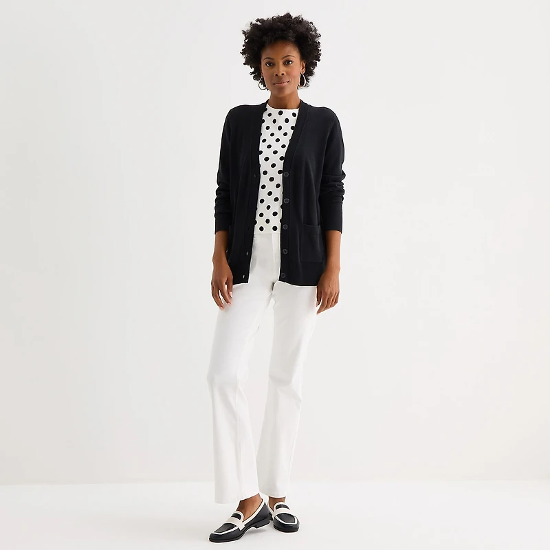 Liz Claiborne Womens V Neck Long Sleeve Button Cardigan