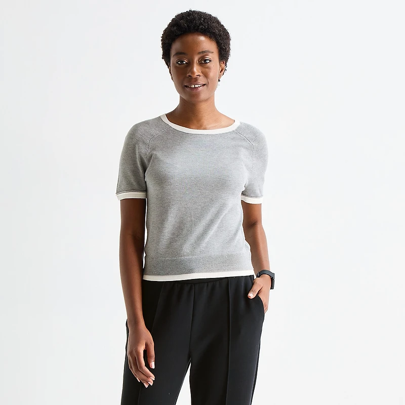 Stylus Womens Crew Neck Short Sleeve Pullover Sweater