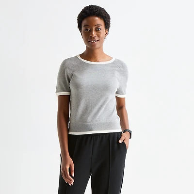 Stylus Womens Crew Neck Short Sleeve Pullover Sweater