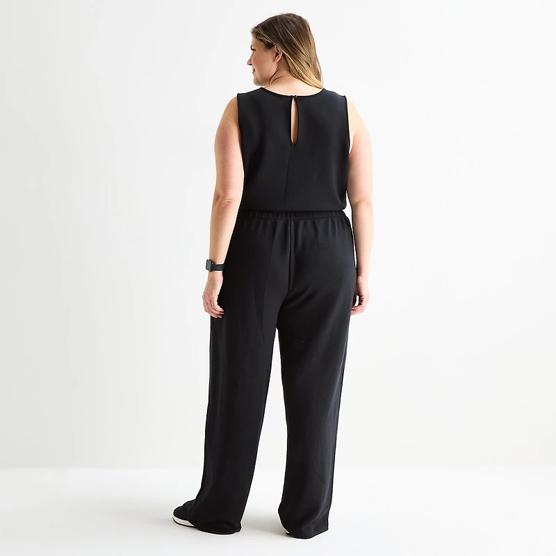 Stylus Womens Crew Neck Sleeveless Plus Jumpsuit