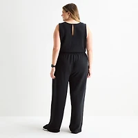 Stylus Womens Crew Neck Sleeveless Plus Jumpsuit
