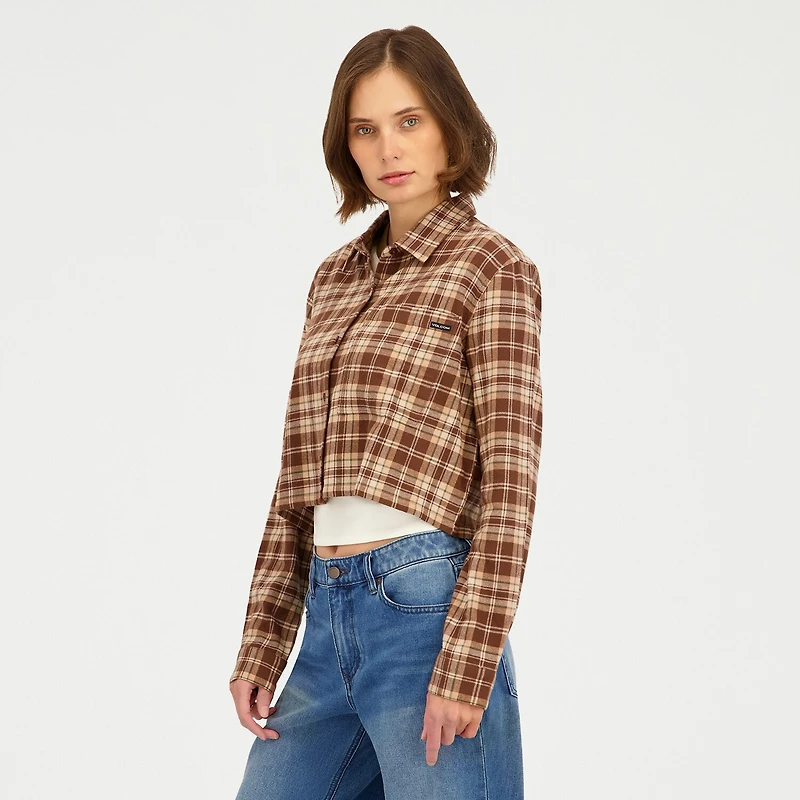 VOLCOM Womens Juniors Cuffed Long Sleeve Regular Fit Button-Down Shirt