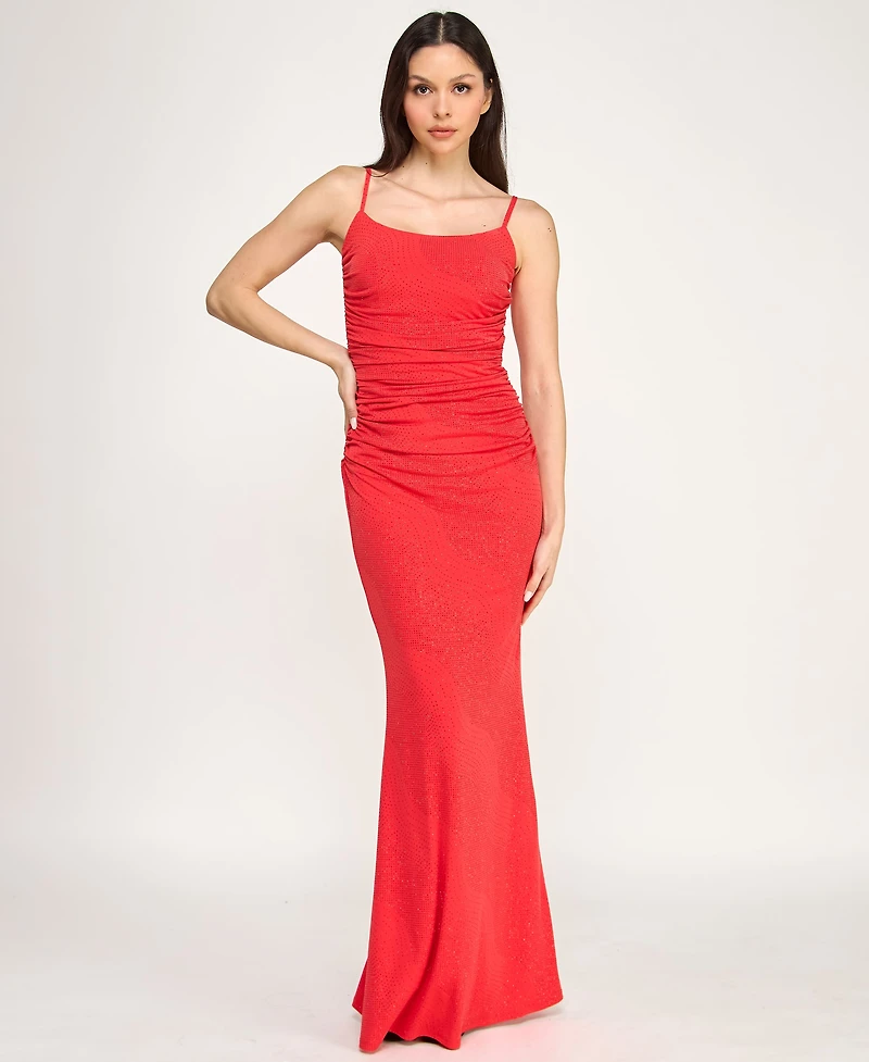 Trixxi Womens Juniors Square Neck Sleeveless Glitter Bodycon Dress