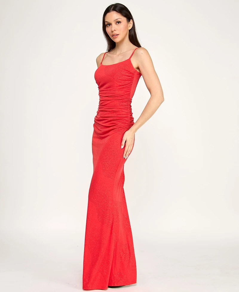 Trixxi Womens Juniors Square Neck Sleeveless Glitter Bodycon Dress