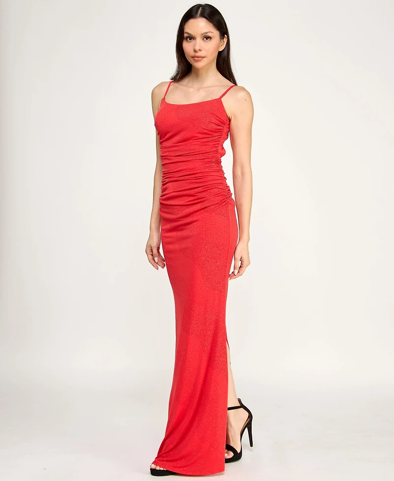 Trixxi Womens Juniors Square Neck Sleeveless Glitter Bodycon Dress