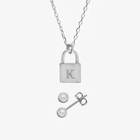 Itsy Bitsy Initial Womens Sterling Silver Hypoallergenic 2-pc. Jewelry Set