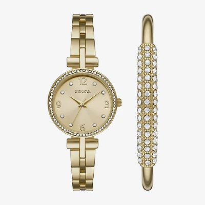 Geneva Womens Crystal Accent Gold Tone 2-pc. Watch Boxed Set Fmdjset067