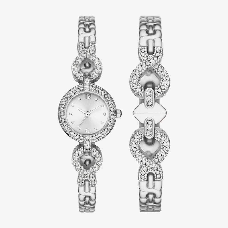 Geneva Womens Crystal Accent Silver Tone 2-pc. Watch Boxed Set Fmdjset058