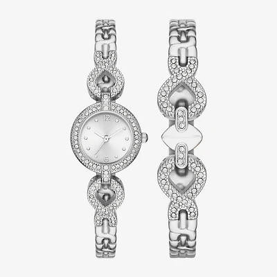 Geneva Womens Crystal Accent Silver Tone 2-pc. Watch Boxed Set Fmdjset058